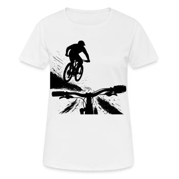 Point de vue du saut en descente en VTT - Conception de VTT - T-shirt respirant Femme - blanc - Devant - AI Model Female 172 dark (172cm)