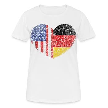 Herzflagge USA-Deutschland - Frauen T-Shirt atmungsaktiv - Weiß - Vorne - AI Model Female 172 dark (172cm)