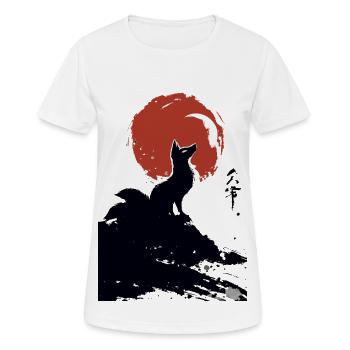 Kitsune Soleil Rouge – Renard Japonais Art Sumi-e  - T-shirt respirant Femme - blanc - Devant - AI Model Female 172 dark (172cm)