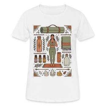 Yoga Frau Meditation Ausrüstung - Frauen T-Shirt atmungsaktiv - Weiß - Vorne - AI Model Female 172 dark (172cm)