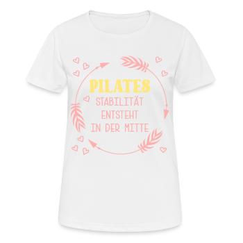 Pilates Stabilität Mitte - Frauen T-Shirt atmungsaktiv - Weiß - Vorne - AI Model Female 172 dark (172cm)