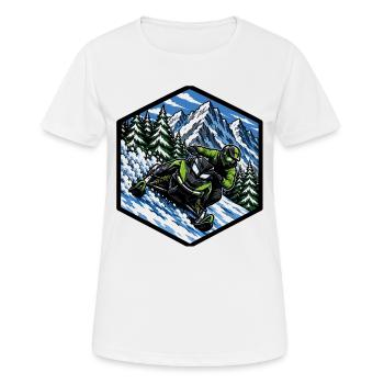 Schneemobilfahren dynamisch auf Schnee klettern - Frauen T-Shirt atmungsaktiv - Weiß - Vorne - AI Model Female 172 dark (172cm)