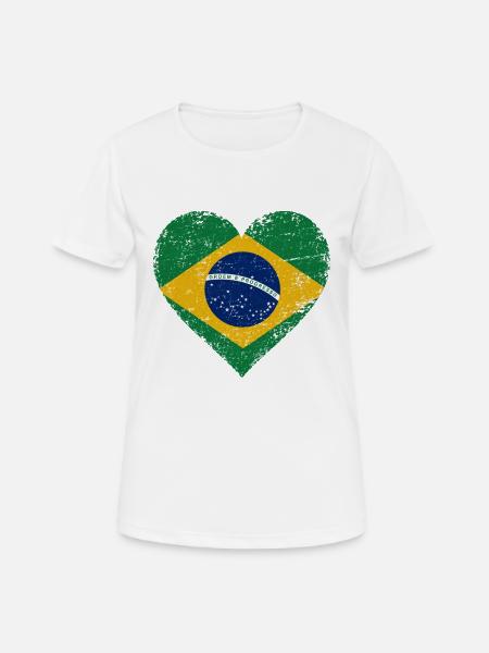 Brasilien Flagge Herz - Frauen T-Shirt atmungsaktiv - Weiß