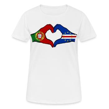 Portugal Kap Verde Flagge Hände Herzform - Frauen T-Shirt atmungsaktiv - Weiß - Vorne - AI Model Female 172 dark (172cm)