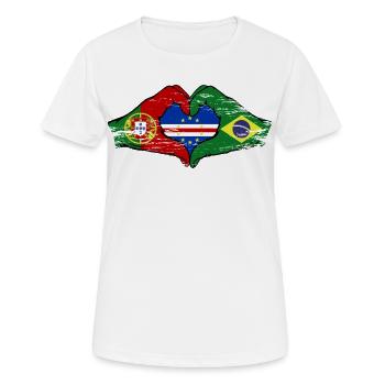 Kap Verde Portugal Brasilien Flagge Hände  - Frauen T-Shirt atmungsaktiv - Weiß - Vorne - AI Model Female 172 dark (172cm)