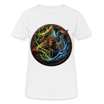 Sicilia n'do cori – trinacria-Sturm-Ausgabe - Frauen T-Shirt atmungsaktiv - Weiß - Vorne - AI Model Female 172 dark (172cm)