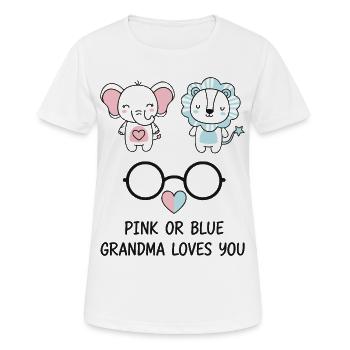 Geschlechterenthüllung Pink oder Blau Oma liebt dich - Frauen T-Shirt atmungsaktiv - Weiß - Vorne - AI Model Female 172 dark (172cm)