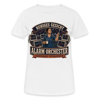 Ruhiges Gesicht bei Alarm Orchester - Frauen T-Shirt atmungsaktiv - Weiß - Vorne - AI Model Female 172 dark (172cm)