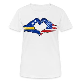 Curacao_USA_Flagge_Haende_Herzform_used_used - Frauen T-Shirt atmungsaktiv - Weiß - Vorne - AI Model Female 172 dark (172cm)