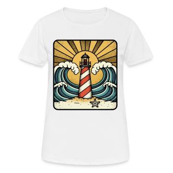 Phare Marine Vagues Ocean Soleil Tatouage Retro - T-shirt respirant Femme - blanc - Devant - AI Model Female 172 dark (172cm)