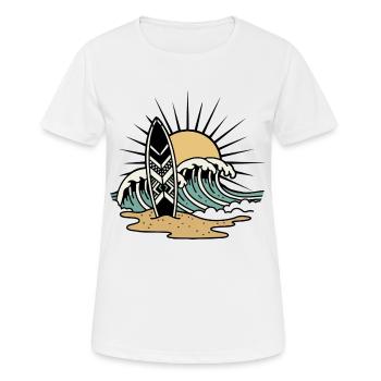 Surfboard Waves Ocean Sun Retro Tattoo - Women's Breathable T-Shirt - white - Front - AI Model Female 172 dark (172cm)