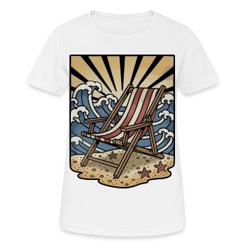 Strandstuhl Sonnenliege Wellen Retro - Frauen T-Shirt atmungsaktiv - Weiß - Vorne - AI Model Female 172 dark (172cm)