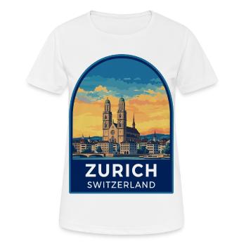 Zurich Switzerland Grossmunster Retro Sunset Badge - Women's Breathable T-Shirt - white - Front - AI Model Female 172 dark (172cm)