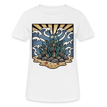 Algenkorallen Ozeanwellen Sonne Retro-Tattoo - Frauen T-Shirt atmungsaktiv - Weiß - Vorne - AI Model Female 172 dark (172cm)
