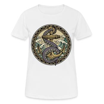 Anchor Navy Octopus Kraken Waves Retro-Abzeichen - Frauen T-Shirt atmungsaktiv - Weiß - Vorne - AI Model Female 172 dark (172cm)