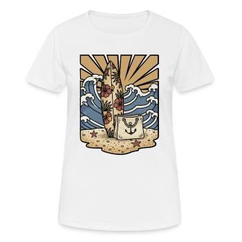 Surfbrettblumen Hibiskustasche Strand-Retro - Frauen T-Shirt atmungsaktiv - Weiß - Vorne - AI Model Female 172 dark (172cm)
