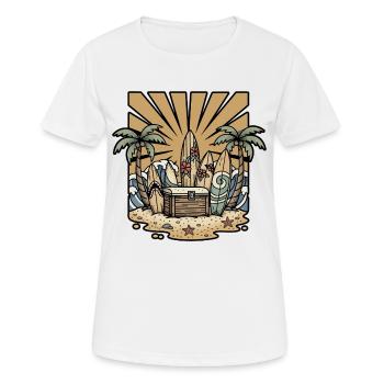 Schatztruhe Surfbretter Palmen Ozean Retro - Frauen T-Shirt atmungsaktiv - Weiß - Vorne - AI Model Female 172 dark (172cm)
