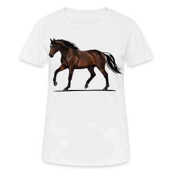 Cheval Bai en Cavale Illustration Vectorielle - T-shirt respirant Femme - blanc - Devant - AI Model Female 172 dark (172cm)