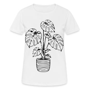 Monstera im Topf – Minimalistisches Botanical  - Frauen T-Shirt atmungsaktiv - Weiß - Vorne - AI Model Female 172 dark (172cm)