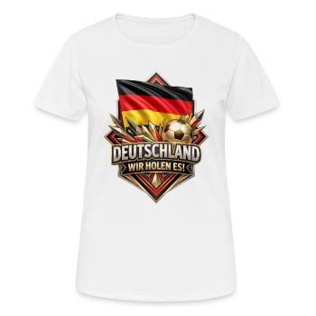 Deutschland Flaggenfußball Siegbadge - Frauen T-Shirt atmungsaktiv - Weiß - Vorne - AI Model Female 172 dark (172cm)