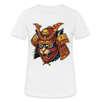 Japanischer Samurai Kater Anime Art - Frauen T-Shirt atmungsaktiv - Weiß - Vorne - AI Model Female 172 dark (172cm)