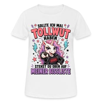 Tollwut Einhorn mit bissiger Ironie - Frauen T-Shirt atmungsaktiv - Weiß - Vorne - AI Model Female 172 dark (172cm)