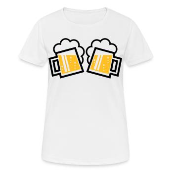2 Bayrische Bierkrüge Prosten (Bier Maßkrüge / 2C) - Frauen T-Shirt atmungsaktiv - Weiß - Vorne - AI Model Female 172 dark (172cm)