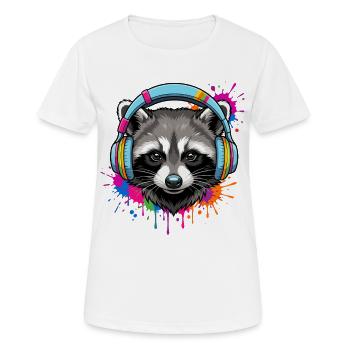 Raton laveur avec musique, écouteurs et taches de couleurs - T-shirt respirant Femme - blanc - Devant - AI Model Female 172 dark (172cm)