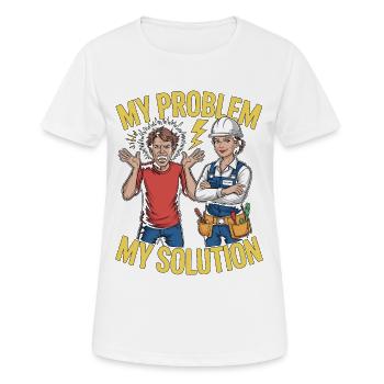 Maître électricien : mon problème : ma maman pictogramme papa - T-shirt respirant Femme - blanc - Devant - AI Model Female 172 dark (172cm)