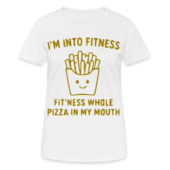 Pizza in the mouth fitness saying - Women's Breathable T-Shirt - white - Front - AI Model Female 172 dark (172cm)