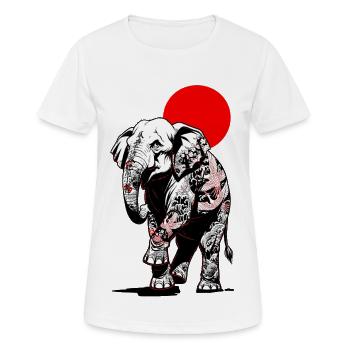 Akai Tattooed Elephant - Red Sun Manga Japan - Frauen T-Shirt atmungsaktiv - Weiß - Vorne - AI Model Female 172 dark (172cm)