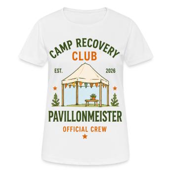 Pavillonmeister – Camp Recovery Club Crew - Frauen T-Shirt atmungsaktiv - Weiß - Vorne - AI Model Female 172 dark (172cm)