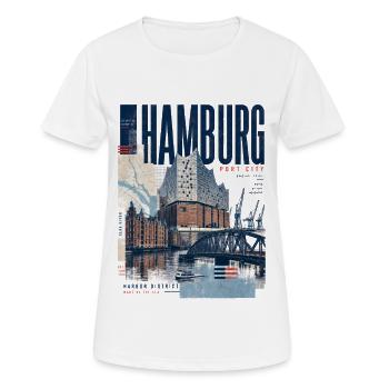 Hamburg Hafen Blau Collage - Frauen T-Shirt atmungsaktiv - Weiß - Vorne - AI Model Female 172 dark (172cm)