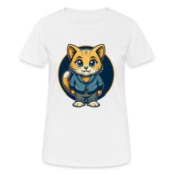 Mascotte de Chat Kawaii Personnage de dessin animé Logo clipart - T-shirt respirant Femme - blanc - Devant - AI Model Female 172 dark (172cm)