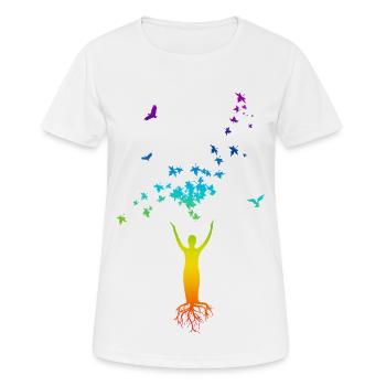 Roots and Wings Chakra Tree of Life - Women's Breathable T-Shirt - white - Front - AI Model Female 172 dark (172cm)