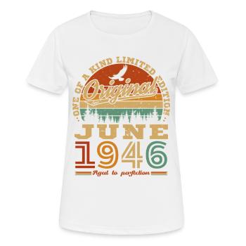 Juni 1946 Vintage-Retro-Geburtstagsgeschenk - Frauen T-Shirt atmungsaktiv - Weiß - Vorne - AI Model Female 172 dark (172cm)
