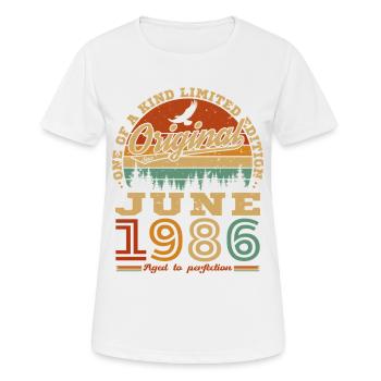 Juni 1986 Vintage-Retro-Geburtstagsgeschenk - Frauen T-Shirt atmungsaktiv - Weiß - Vorne - AI Model Female 172 dark (172cm)