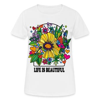 La vie est magnifique, rétro flower power des années 70 - T-shirt respirant Femme - blanc - Devant - AI Model Female 172 dark (172cm)