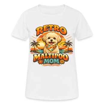 Retro Maltipoo Mom: 70er Jahre Sunset Design - Frauen T-Shirt atmungsaktiv - Weiß - Vorne - AI Model Female 172 dark (172cm)