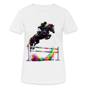 Dynamiques équestres colorées dans les tournois, saut d’obstacles - T-shirt respirant Femme - blanc - Devant - AI Model Female 172 dark (172cm)
