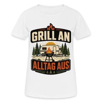 Grill an Alltag aus Camping Freizeit Outdoor - Frauen T-Shirt atmungsaktiv - Weiß - Vorne - AI Model Female 172 dark (172cm)