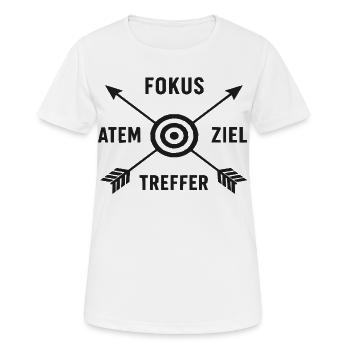 Fokus Ziel Treffer - Target Diagramm - Frauen T-Shirt atmungsaktiv - Weiß - Vorne - AI Model Female 172 dark (172cm)