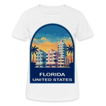 Badge de voyage rétro au coucher de soleil de Miami en Floride - T-shirt respirant Femme - blanc - Devant - AI Model Female 172 dark (172cm)