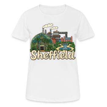 Sheffield Winter Garden Steel City Retro-Abzeichen - Frauen T-Shirt atmungsaktiv - Weiß - Vorne - AI Model Female 172 dark (172cm)