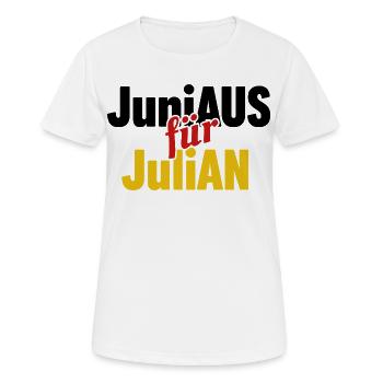 JuniAUS für JuliAN - Fußball Banner 2026 - Frauen T-Shirt atmungsaktiv - Weiß - Vorne - AI Model Female 172 dark (172cm)