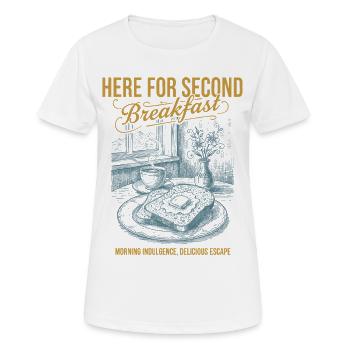 Petit-déjeuner ici Pour un deuxième petit-déjeuner Brunch drôle - T-shirt respirant Femme - blanc - Devant - AI Model Female 172 dark (172cm)
