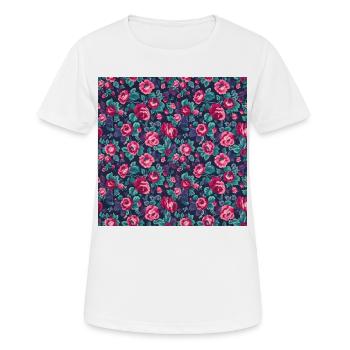 50s-colorful-roses-navy-pattern - Women's Breathable T-Shirt - white - Front - AI Model Female 172 dark (172cm)