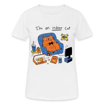 Ich bin eine Wohnungskatze – lustige faule Katze - Frauen T-Shirt atmungsaktiv - Weiß - Vorne - AI Model Female 172 dark (172cm)