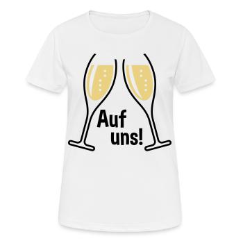 Auf Uns! 2 Sektgläser (Sekt / Oval / Offen / 2C) - Frauen T-Shirt atmungsaktiv - Weiß - Vorne - AI Model Female 172 dark (172cm)