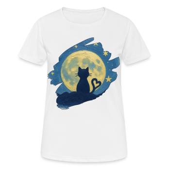 Cat with heart in the moonlight - Women's Breathable T-Shirt - white - Front - AI Model Female 172 dark (172cm)